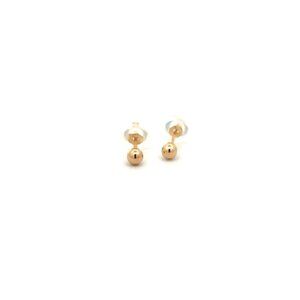 14K Gold Earrings Stud Ball Tiny 3mm Silicone Covered Backings